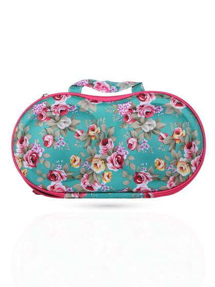 Shyle Green Pink Floral Printed EVA Travel Bra Bag