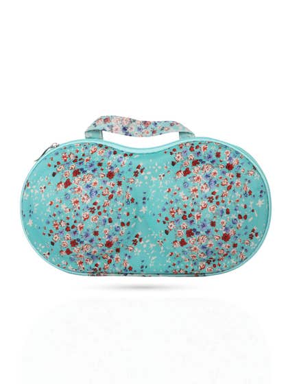 Shyle Green Red Floral Print EVA Travel Bra Bag