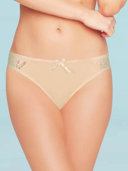 Shyle Ivory Super Soft Thong Panty With Lace At The Front