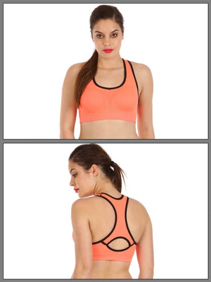 Shyle Neon Orange Racerback Sports Bra with Removable Pads