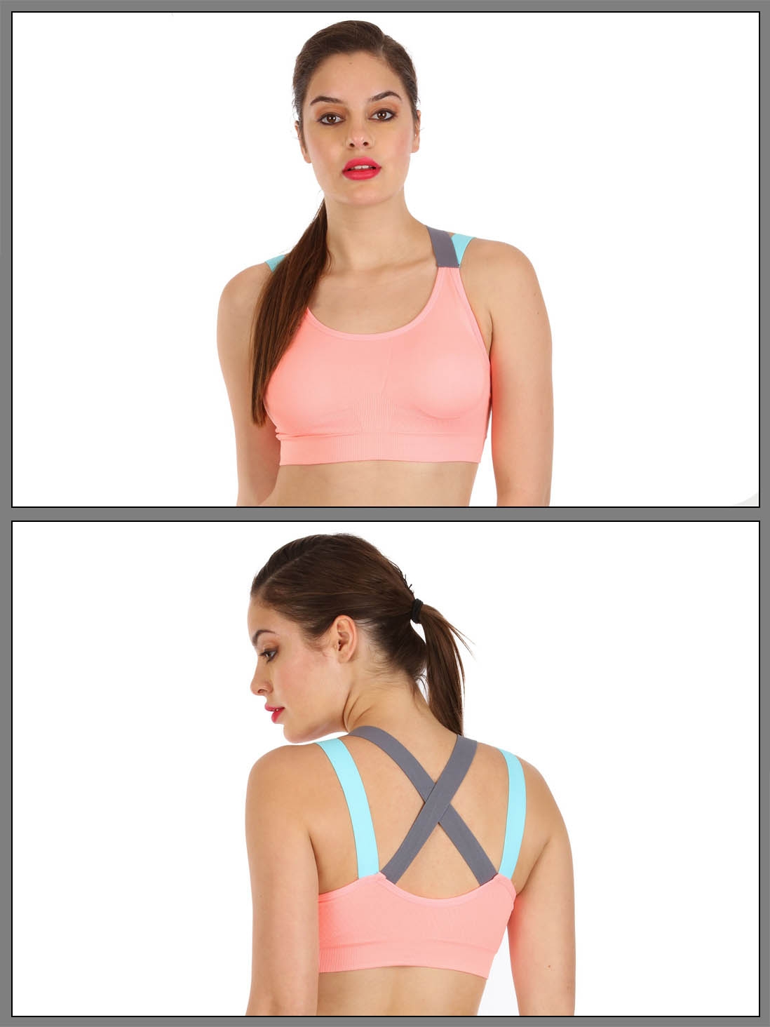 shyle neon peach ultra soft strappy back sports bra