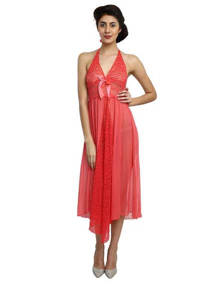 Shyle Peach Lace Backless Babydoll