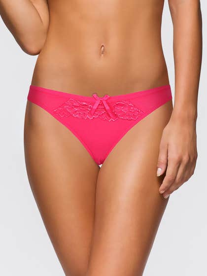 Shyle Pink Lace Front Comfy Cotton Thong Panty