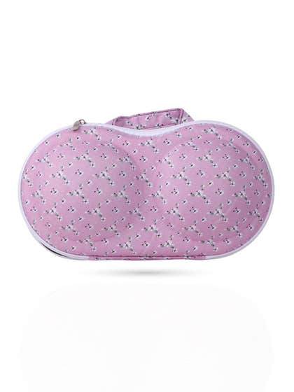 Shyle Pink White Tiny Flower EVA Travel Bra Bag