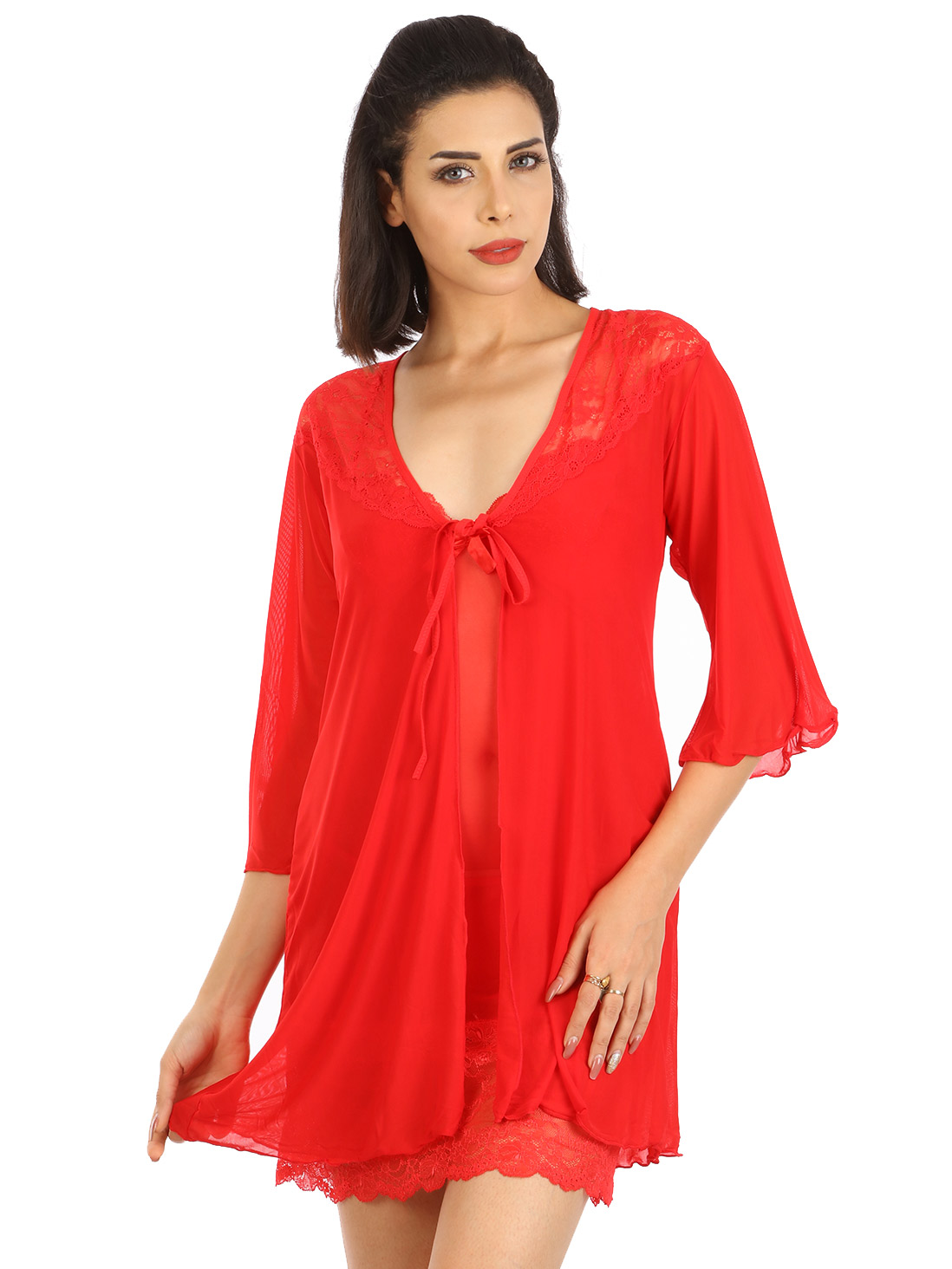 Shyle Red Lace Babydoll with Robe