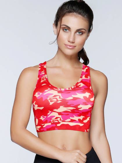 Shyle Red Camouflage Print Racer Back Sports Bra