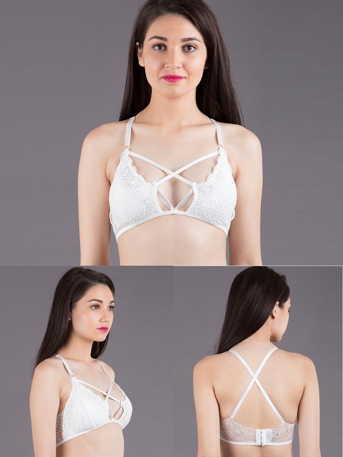 Shyle White Lace Front Criss Cross Cage Bra at Rs.799 online Buy Cage Bras Online Shyaway