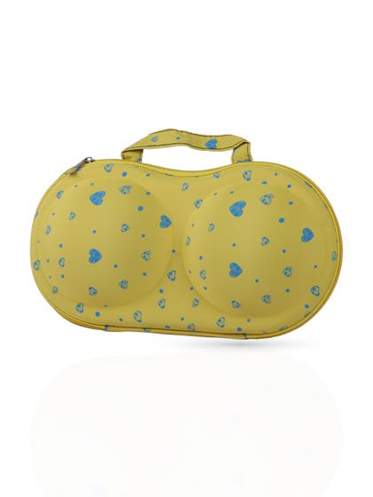Shyle Yellow Blue Heart Print EVA Travel Bra Bag