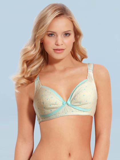 Shyle Yellow with Blue Seamed Nursing Bra 