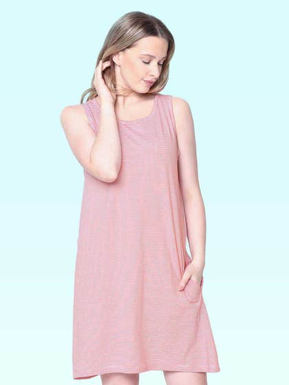 Shyaway White Coral Thin Stripes Sleeveless Nightgown