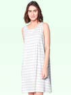 Shyaway White Grey Broad Horizontal Stripes Sleeveless Nightgown