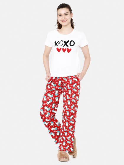 Shyaway Red XOXO Penguin Print Nightwear Pyjama Set
