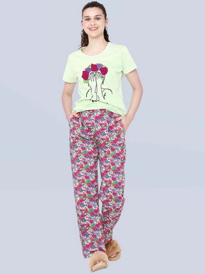 Shyaway Multicolor Floral Girl Print Nightwear Pyjama Set
