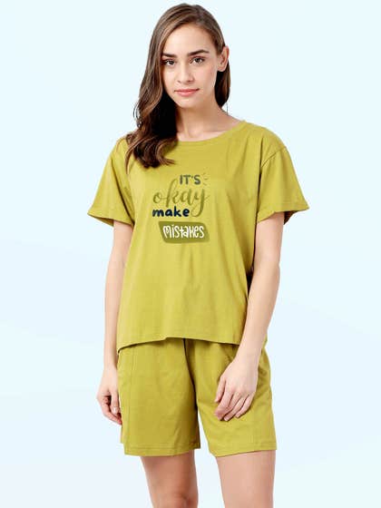 Shyaway Calla Green Rolled Sleeve Nightwear Shorts Set
