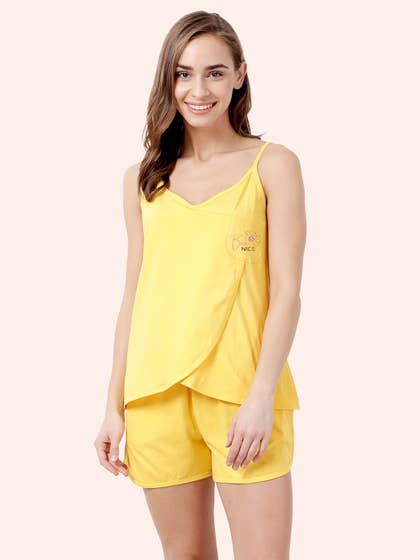  Shyaway Sunshine Yellow Bee Print Spaghetti Shorts Set