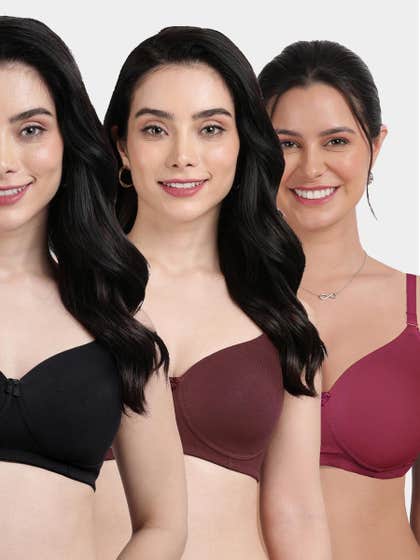 Susie Multicolor Solid Cotton Everyday Padded Bra Combo C