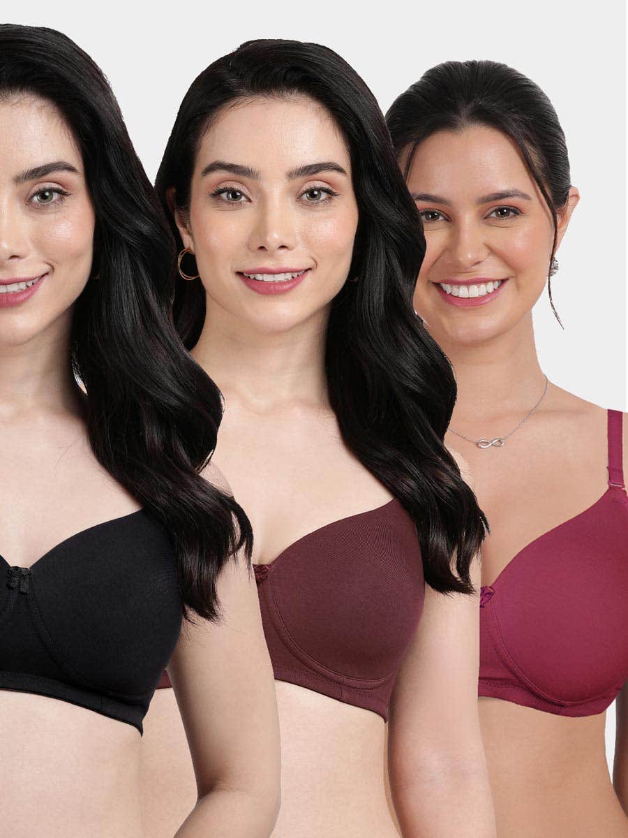 Susie Multicolor Solid Cotton Everyday Padded Bra Combo C