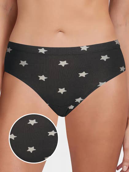 Susie Black Grey Star Printed Full Coverage Hipster Panty