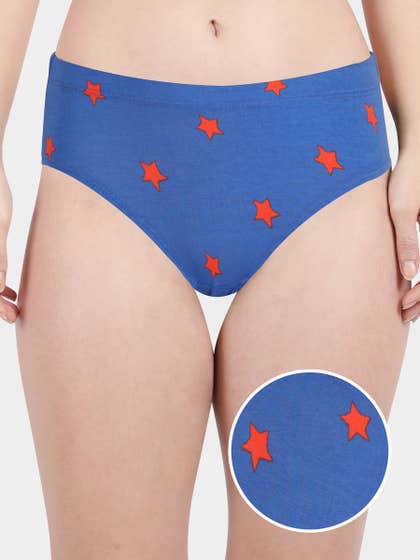 Susie Blue Red Star Printed Full Coverage Hipster Panty