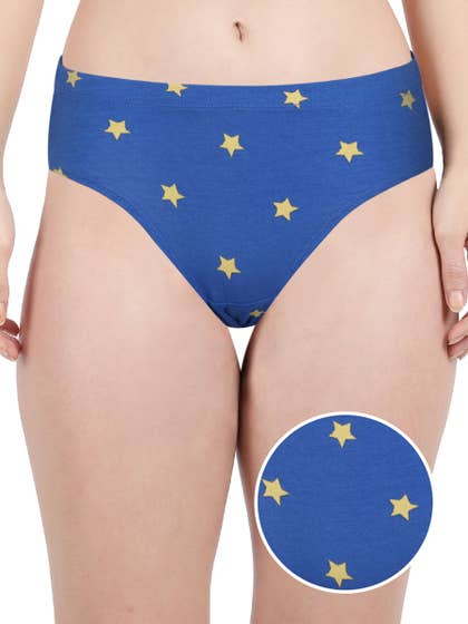 Susie Blue Yellow Star Printed Full Coverage Hipster Panty