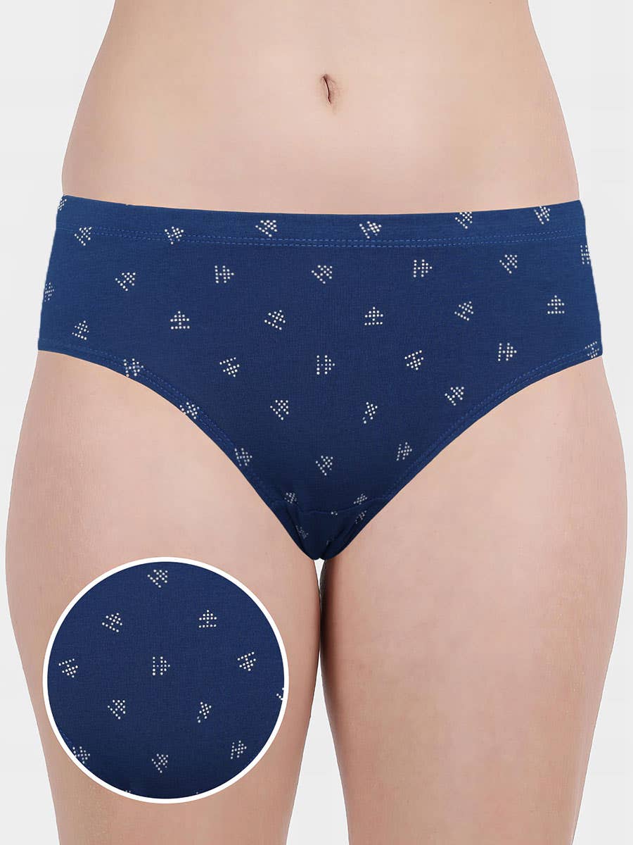 Susie Classic Blue Printed Full Coverage Hipster Panty