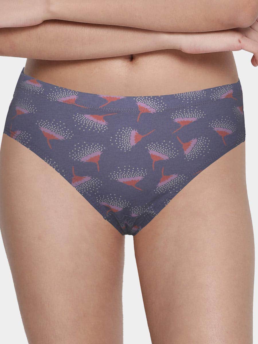 Susie Dusty Purple Floral Print Full Coverage Hipster Panty