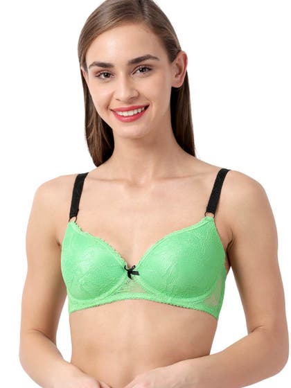 Susie Light Green Contrast Strap Full Lace Wirefree Bra