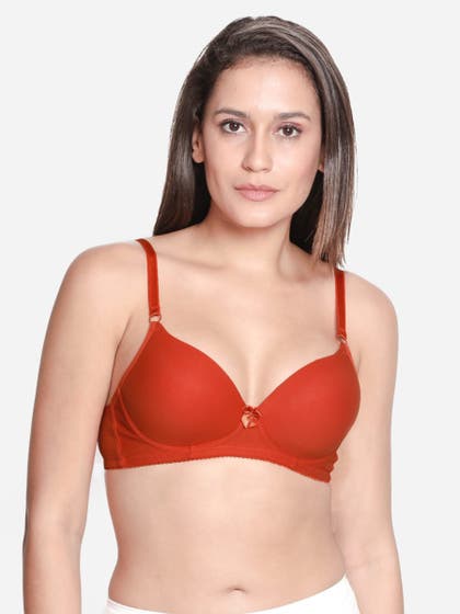 Susie Orange Everyday Cotton Padded Wirefree T-shirt Bra