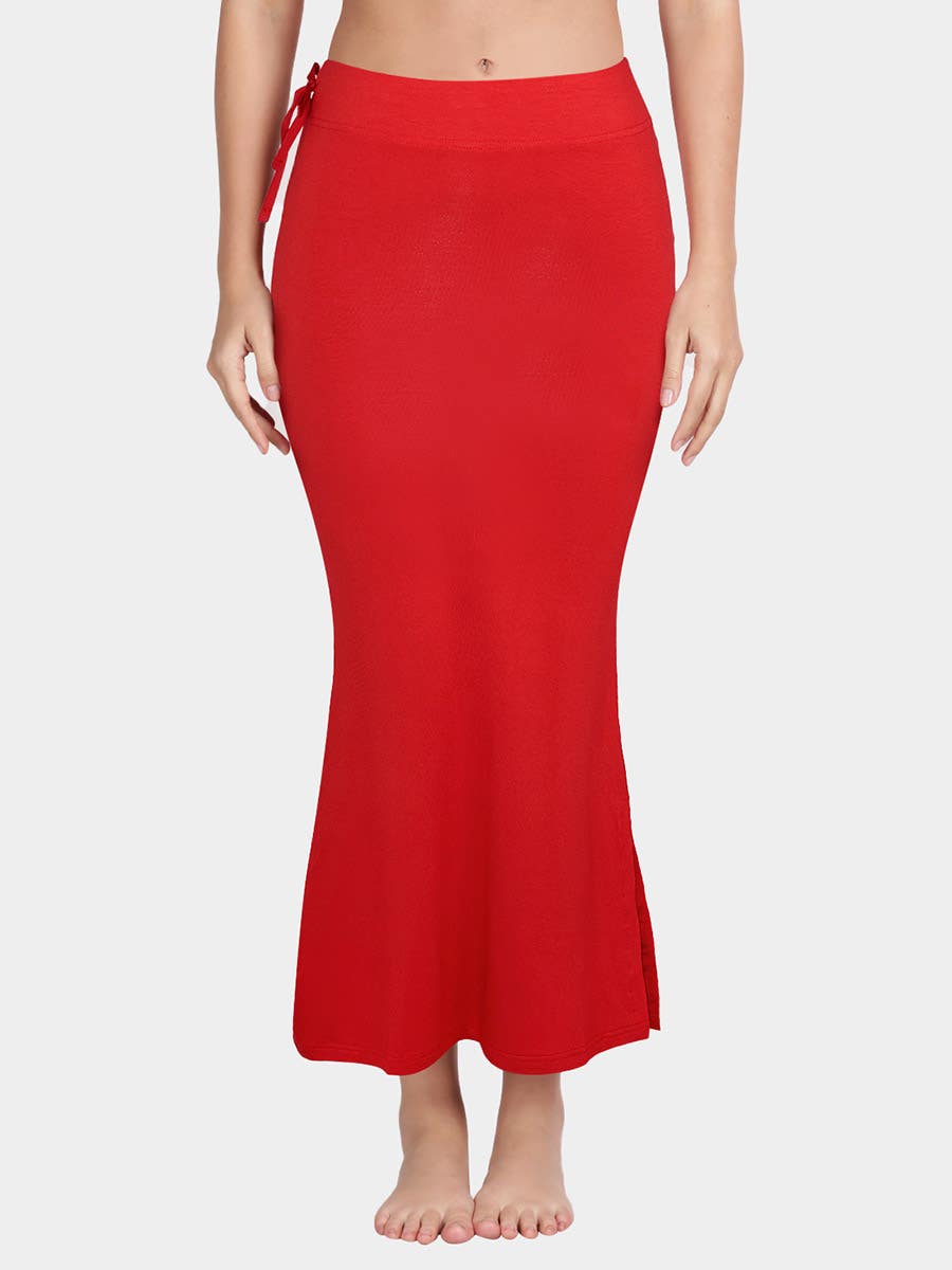 United Classic Fiery Red Side Slit Everyday Saree Shapewear