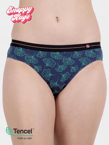 Shyaway Snappy Hugs Navy Peony Printed Micromodal Bikini Panty
