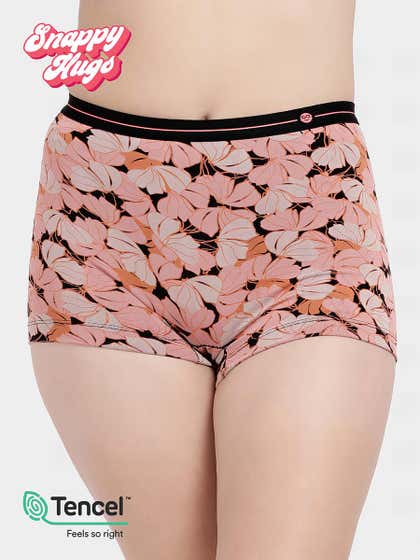 Shyaway Snappy Hugs Coral Black Printed Micromodal Boyshorts Panty