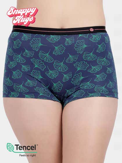 Shyaway Snappy Hugs Navy Peony Printed Micromodal Boyshorts Panty