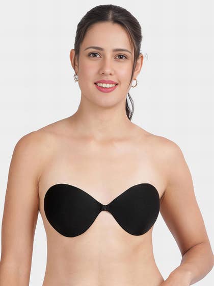 Shyle Black Padded Cup Adhesive Center Buckle Stick On Bra