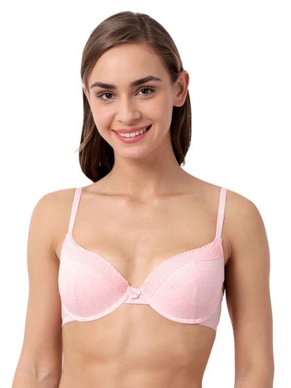 Susie Baby Pink Melange Lace Neckline Padded Wired T Shirt Bra