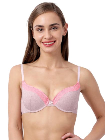 Susie Mauve Melange Lace Neckline Padded Wired T Shirt Bra