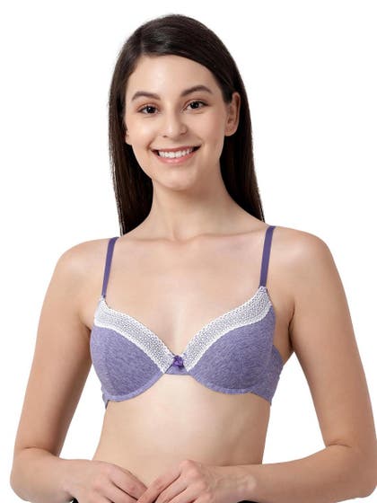  Susie Purple Melange Lace Neckline Padded Wired T Shirt Bra