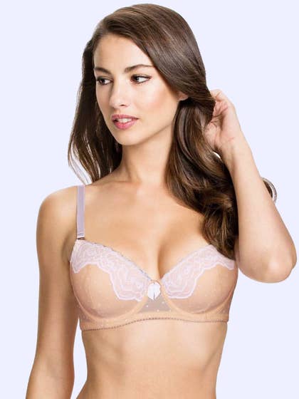 Susie Light peach White Tiny Hearts Lace Underwired Moulded Bra