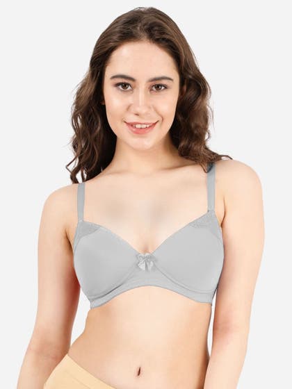 Taabu Cloud Grey Side Lace Padded Wirefree Tshirt Bra