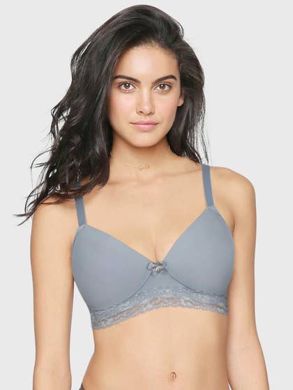 Taabu Monument Grey Lace Trim Everyday Seamless Cup Wirefree Bra