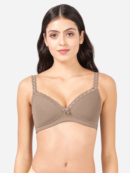 Taabu Taupe Brown Lace Strap Padded Wirefree T shirt Bra