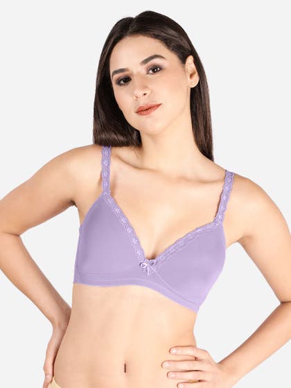 Taabu Lilac Purple Lace Strap Padded Wirefree Full Coverage Bra 