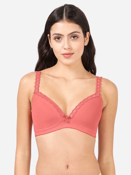 Taabu Shell Pink Lace Strap Padded Wirefree Full Coverage Bra 