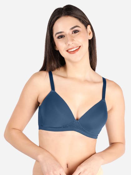 Taabu Dejavu Blue Padded Lace Trim Full Coverage Bra