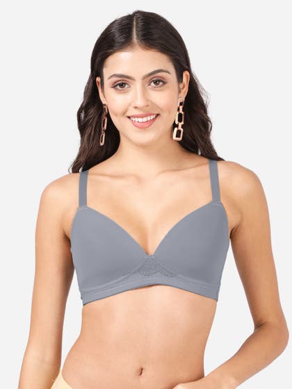 Taabu Monument Grey Padded Lace Trim Full Coverage Bra