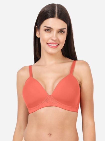 Taabu Shell Pink Padded Lace Trim Full Coverage Bra