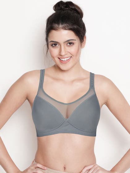 Taabu Monument Grey Mesh Neckline Padded Full Coverage Bra