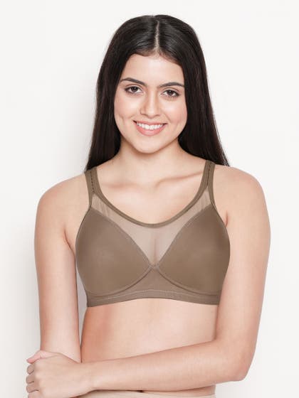 Taabu Almond Buff Skin Mesh Neckline Padded Full Coverage Bra