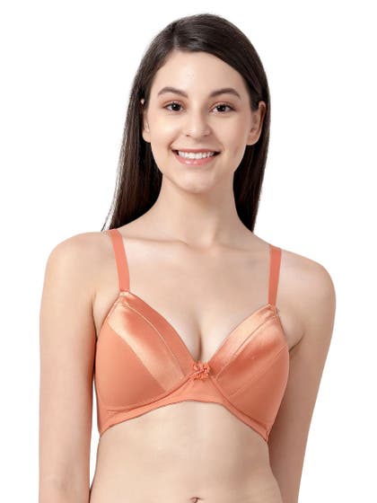 Taabu Coral Orange Everyday Satin Finish Padded Wirefree Bra