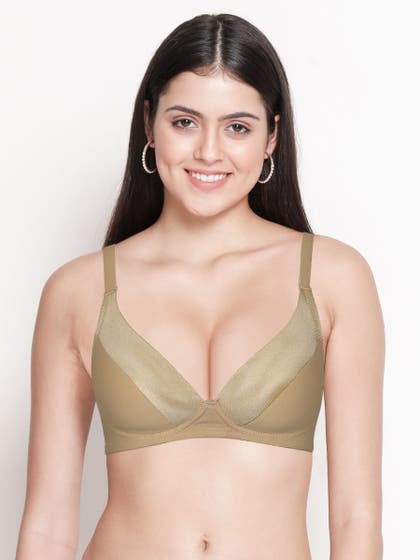 Taabu Double Cream Satin Cup Padded Wirefree Plunge Bra