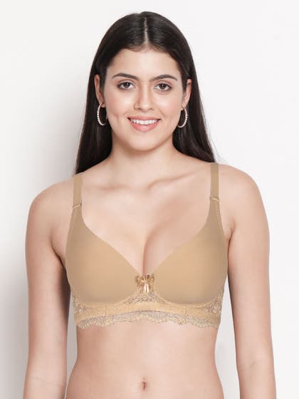 Taabu Buff Skin Padded Wirefree Bottom Lace Plunge Bra